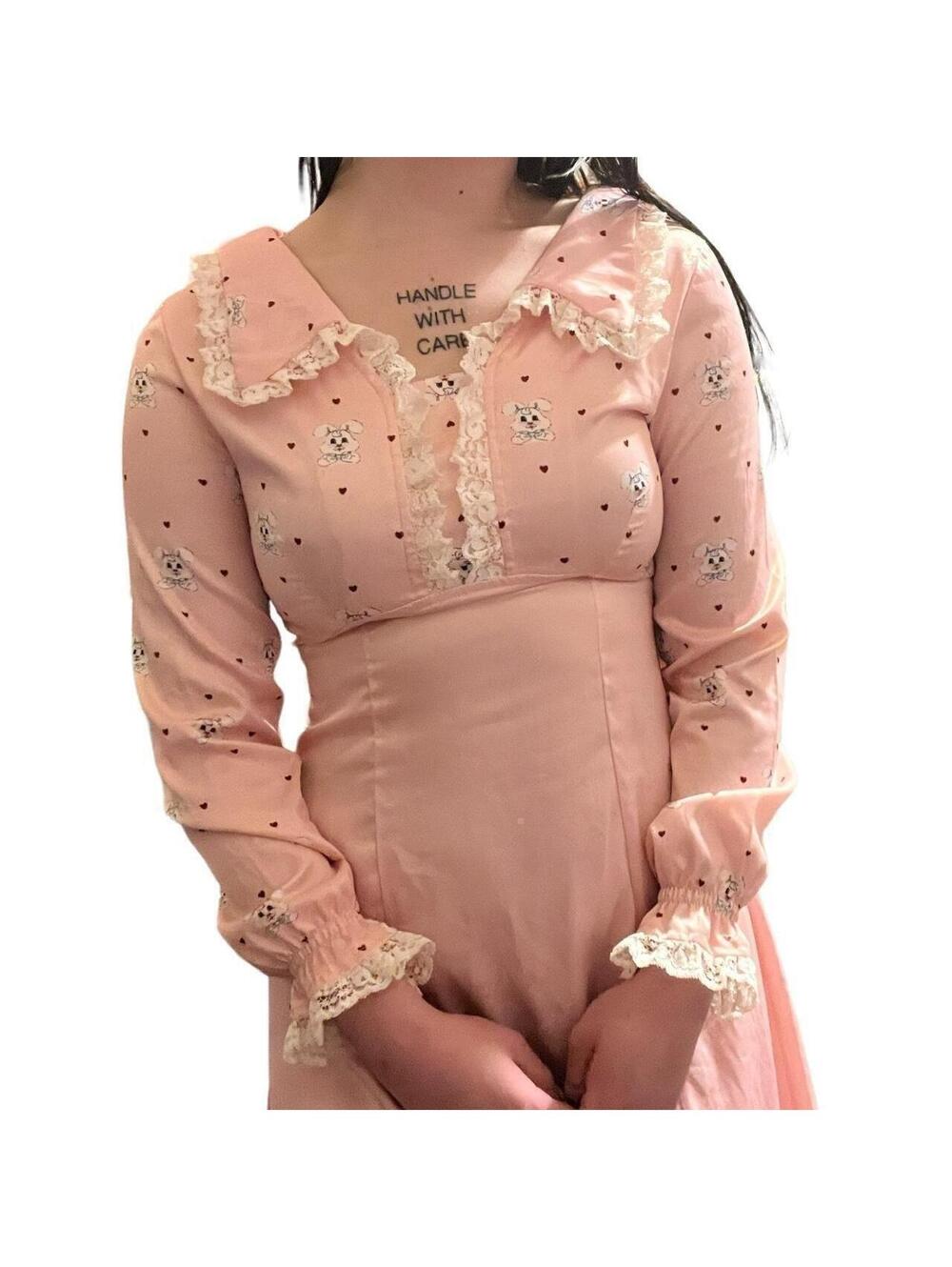 Harajuku Japan Lace Trim Bunny Pink Babydoll Dress